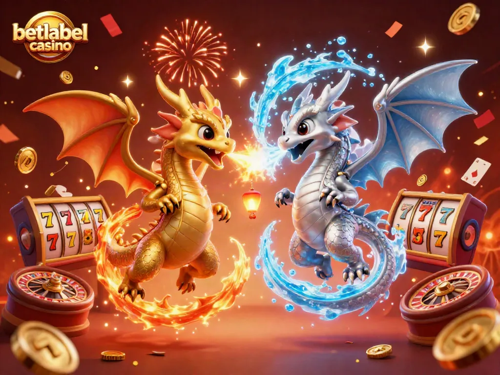 Experience thrilling gameplay at betlabel casino with 3D cartoon dragons, slots, and festive elements.