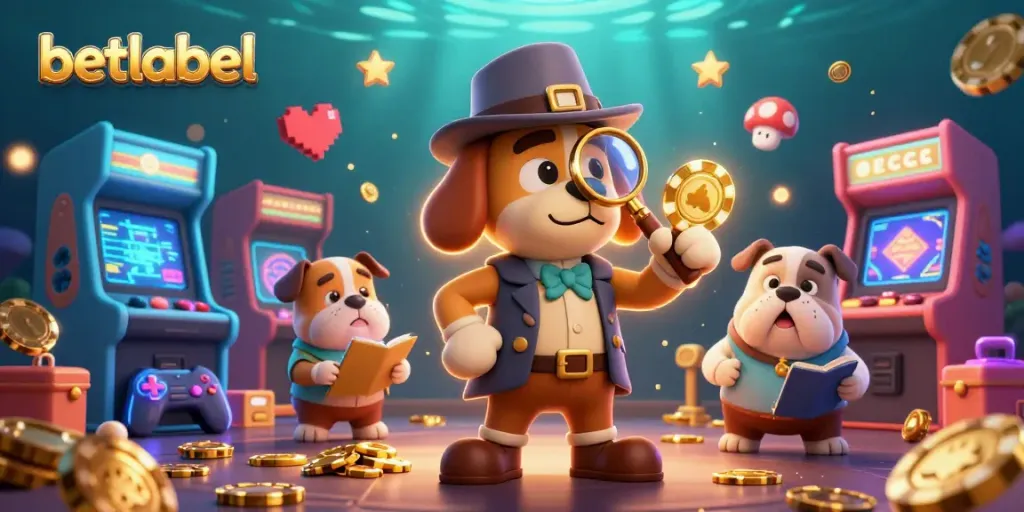 Join the treasure hunt with betlabel as the detective examines clues in a lively casino scene.
