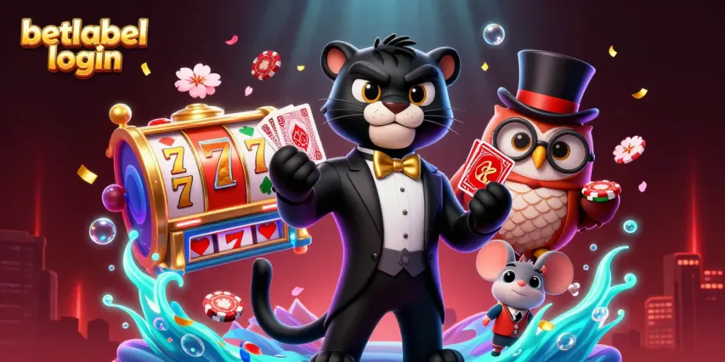 Join the fun at BetLabel login with stylish characters celebrating casino wins and games.